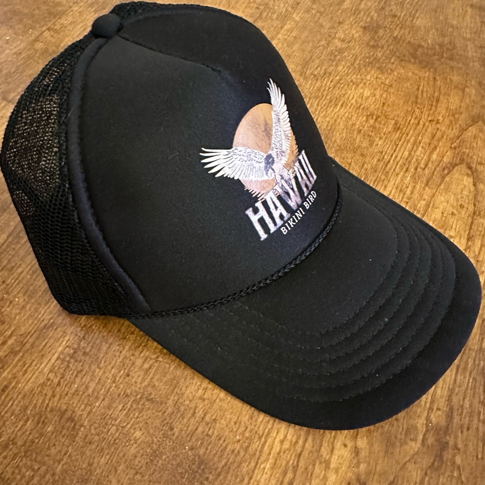 Rare Bikini Bird Hawaii Trucker Hat Snapback Black Mesh Surf Cap